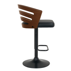 Sarantino Set Of 2 Bentwood Walnut Barstool Adjustable Height Swivel Footrest
