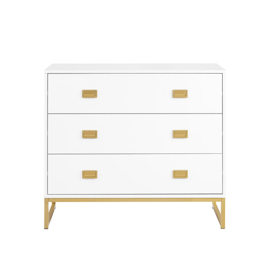 Sarantino Amara Chest of Drawers Tallboy Dresser in White/Gold