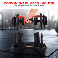 Powertrain 48kg Adjustable Dumbbells 15-in-1 Home Gym Weights – Red