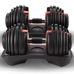 Powertrain 48kg Adjustable Dumbbells with Dumbbell Stand – Red
