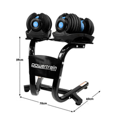 Powertrain 48KG Adjustable Dumbbell Set With Stand Blue