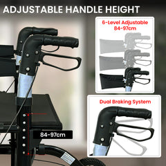 Orthonica Aluminium 2-in-1 Rollator Wheelchair with Foldable Frame – Black & Silver