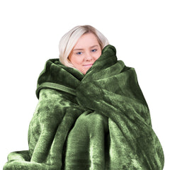 Laura Hill 600gsm Faux Mink Blanket Queen Size Double-sided Throw Rug Large Super Luxurious Soft - Green