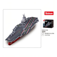 Sluban B1188 Model Kit 1:450 Aircraft Carrier Fujian Type 003 Chinese PLAN Warship Navy Vessel Boat Blocks DIY Set Toy