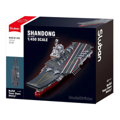 Sluban B1189 Model Kit 1:450 Aircraft Carrier Shandong Type 002 PLAN Warship Navy Vessel Boat Blocks DIY Set Toy