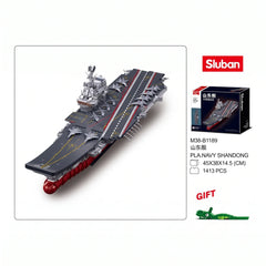 Sluban B1189 Model Kit 1:450 Aircraft Carrier Shandong Type 002 PLAN Warship Navy Vessel Boat Blocks DIY Set Toy