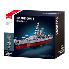Sluban B1291 Model Kit 1:350 USS Missouri BB63 Mighty Mo Battleship Warship WWII Navy Vessel Boat Blocks DIY Set Toy
