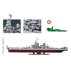 Sluban B1291 Model Kit 1:350 USS Missouri BB63 Mighty Mo Battleship Warship WWII Navy Vessel Boat Blocks DIY Set Toy