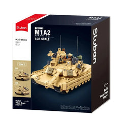 Sluban B1365 Model Kit 1:35 M1A2 Abrams TUSK II Battle Tank MBT Modern US Army Military Building Blocks DIY Set Toy