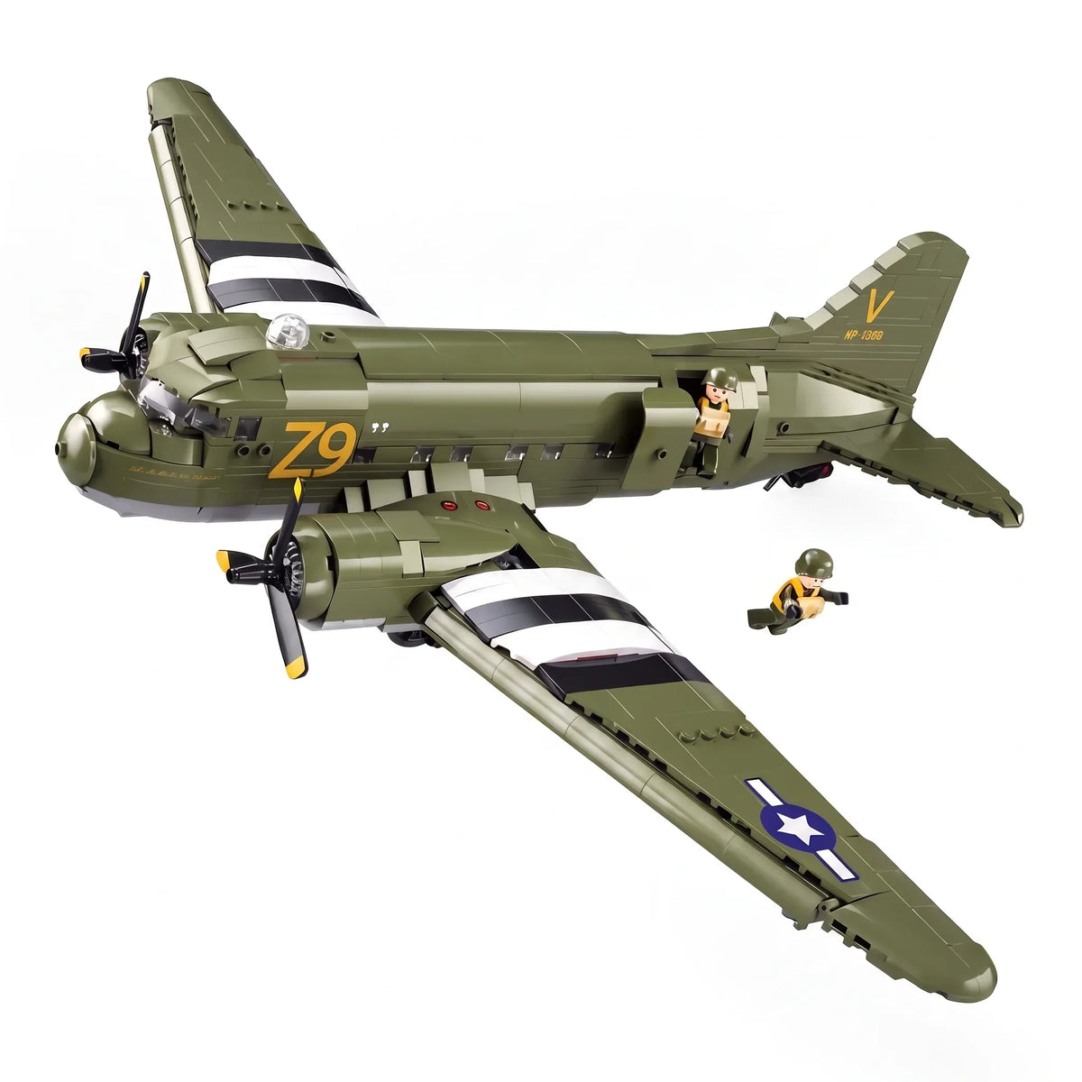 Sluban B1366 Model Kit 1:44 C47 Skytrain Airtrain Cargo Transport Aircraft WWII Air Force Building Blocks DIY Set Toy