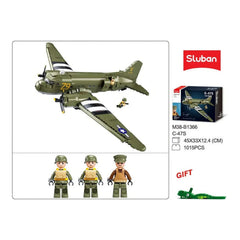 Sluban B1366 Model Kit 1:44 C47 Skytrain Airtrain Cargo Transport Aircraft WWII Air Force Building Blocks DIY Set Toy