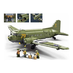 Sluban B1366 Model Kit 1:44 C47 Skytrain Airtrain Cargo Transport Aircraft WWII Air Force Building Blocks DIY Set Toy