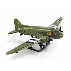 Sluban B1366 Model Kit 1:44 C47 Skytrain Airtrain Cargo Transport Aircraft WWII Air Force Building Blocks DIY Set Toy