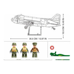 Sluban B1366 Model Kit 1:44 C47 Skytrain Airtrain Cargo Transport Aircraft WWII Air Force Building Blocks DIY Set Toy