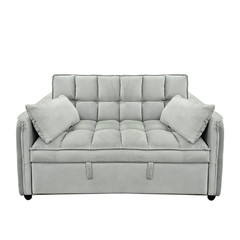 Sarantino Quincy 2-Seater Velvet Sofa Bed in Light Grey with Wooden Frame and Tufted Design