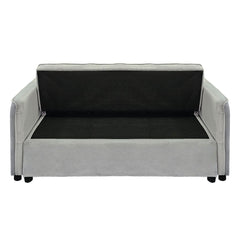 Sarantino Quincy 2-Seater Velvet Sofa Bed in Light Grey with Wooden Frame and Tufted Design