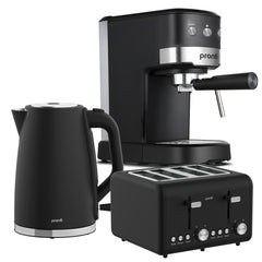 Pronti Breakfast Set with 1.25L Coffee Machine, Silver Noir Toaster & Kettle