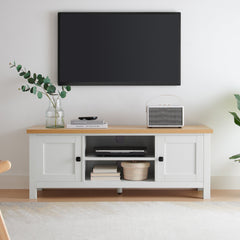 Sarantino Gio TV Entertainment Stand Cabinet Cupboard in White and Natural Wood Finish