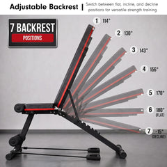 Powertrain Adjustable Weight Bench with Incline Decline And 7 Backrest Positions