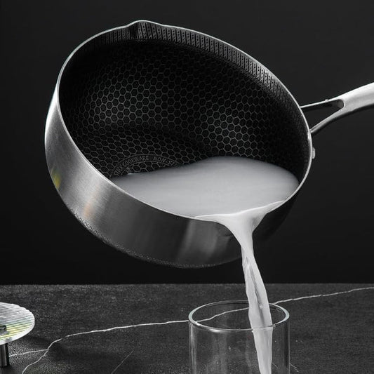 20cm 316L Stainless Steel Saucepan Compound Steel Honeycomb Nonstick Sauce Pan with Glass Lid 2.2L Pot Stay-Cool Handle Multipurpose Milk Saucepan, Induction Capable and Gas Stove