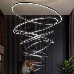 BAMDECOR A18815 Nordic Home Decor Dining Room Pendant lamp lights Ceiling Lamp Hanging Light Chandelier Lamps (8 Rings-Black)
