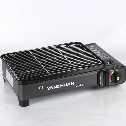 Portable Gas Stove Burner Butane BBQ Camping Gas Cooker With Non Stick Plate Black