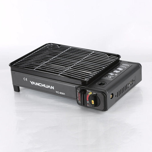 Portable Gas Stove Burner Butane BBQ Camping Gas Cooker With Non Stick Plate Black