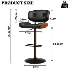 SERENITà European Wooden Black Modern Bar Stools Swivel Bar Stool Chair Counter Height Barstool with 360 Degree Swivel Seat