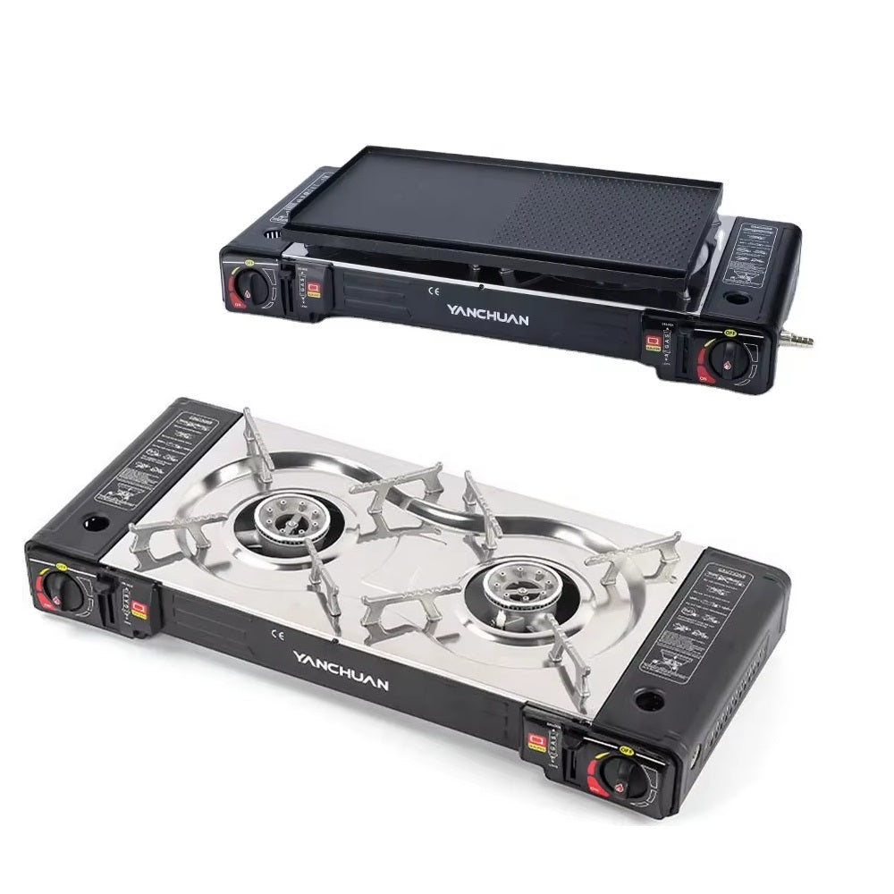 2 Burner Butane Countertop Stove, Portable Adjustable Burners with Carry Case, Portable Camping Stove with Baking Tray