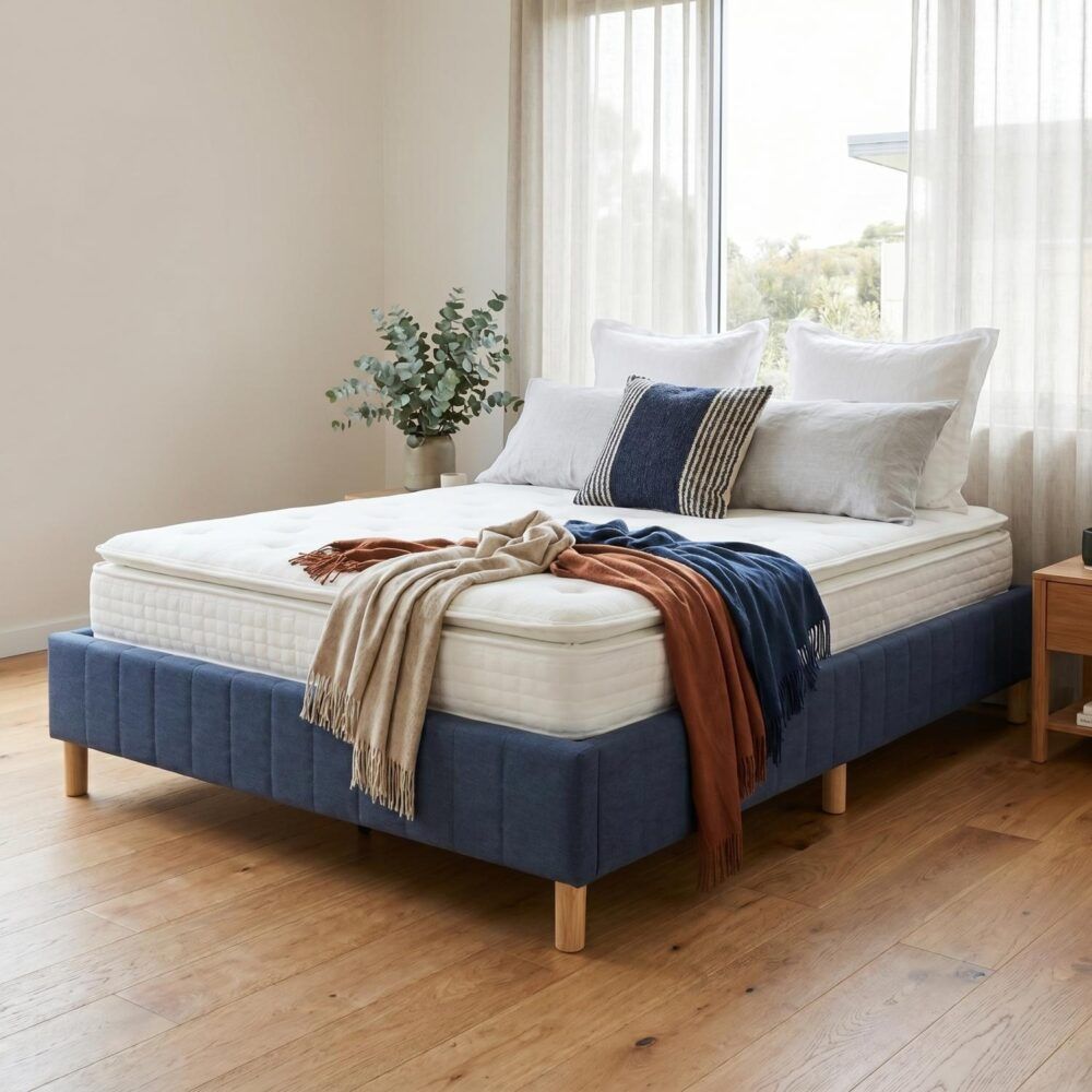 Metal Bed Frame Mattress Foundation Blue – King
