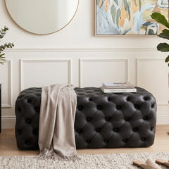 Black Leathaire Ottoman-Rectangular