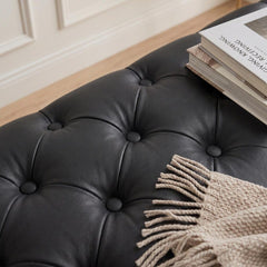 Black Leathaire Ottoman-Rectangular