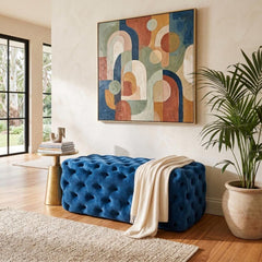 Elsa Navy Blue Velvet Ottoman-Rectangular