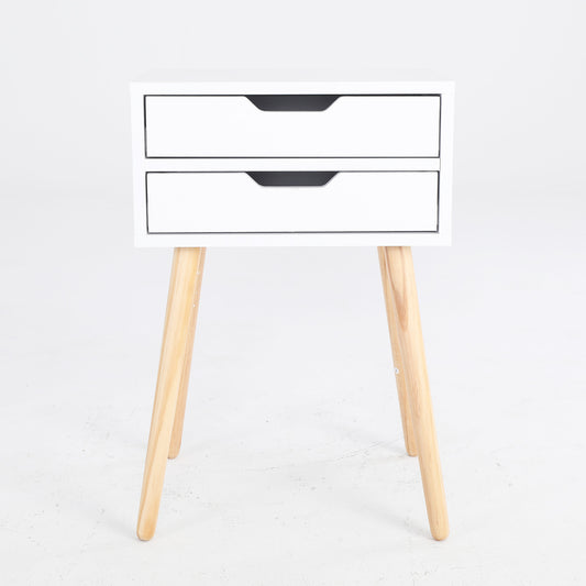 2X Bedside Table 2 Drawer Wood Leg Storage Cabinet Nightstand SUZY WHITE