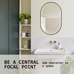 2 Set Wall Mirror Oval Aluminum Frame Bathroom 50x75cm BLACK