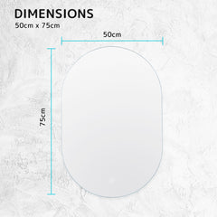 2 Set LED Wall Mirror Oval Anti-Fog Bathroom 50x75cm