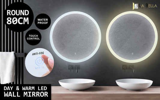 2 Set LED Wall Mirror Round Anti-Fog Bathroom 80cm