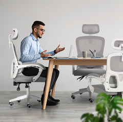 Ergonomic Reclining Office Chair - Lumbar Support, Adjustable Headrest VELTRA - GREY