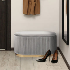 3 Piece Set Storage Ottoman - Blanket Box Velvet Padded Bench Stool FAYE GREY