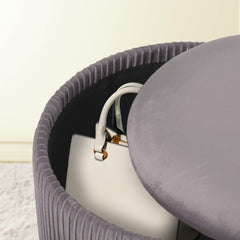 2X Side Table Storage Ottoman - Velvet Stool MIRA Grey