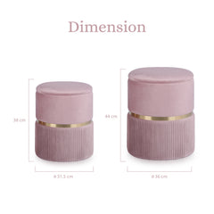 2X Side Table Storage Ottoman - Velvet Padded Stool Vanity Footstool REMI Pink