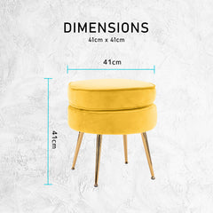 Ottoman Foot Stool Velvet Fabric Metal Leg Round YELLOW