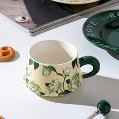 2X High-Fired Ceramic Porcelain Cup & Saucer Set 300ml Vintage Floral Tea Spoon GREEN