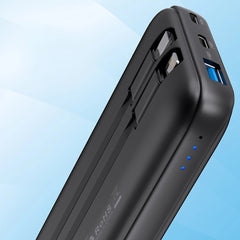 CHOETECH B654 10000mAh Pwer Bank 22.5W USB-A / USB-C / micro USB with built-in USB-C / Lightning cable - black