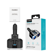 CHOETECH TC0020 45W 2 Sockets + 2x USB-C + 1x USB-A Cigarette Lighter Splitter