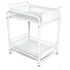 2 Tier Under Sink Storage Rack Kitchen Organizer Steel Frame with Removable Baskets & Suction Feet White