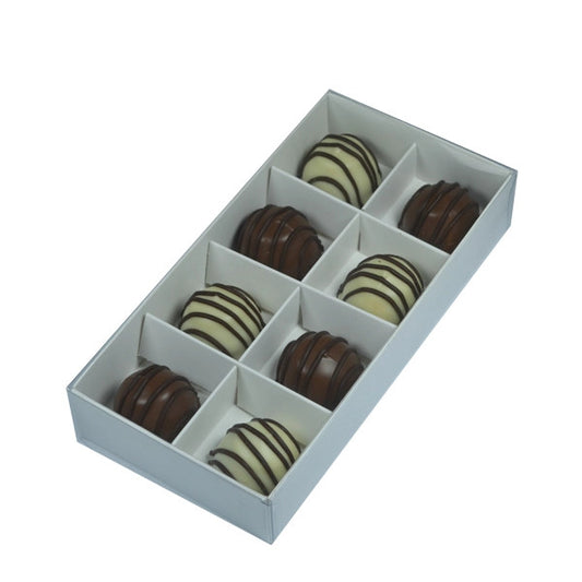 100 Pack of White Card Chocolate Sweet Soap Product Retail Gift Box - 8 bay 3cm Compartments - Clear Slide On Lid - 16x8x3cm