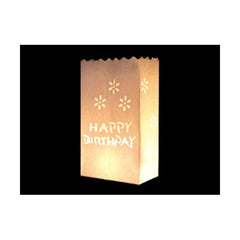 100 Pack White Happy Birthday Luminary Paper Candle Tea Light Lantern Bags Garden Anniversary Birthday Night Decorations Evening Party