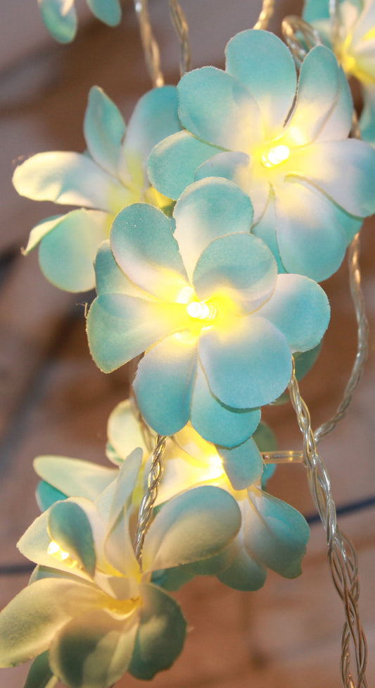 1 Set of 20 LED Tropical Blue Frangipani Flower Battery 3m String Lights Christmas Gift Home Wedding Beach Party Decoration Outdoor Table Centrepiece