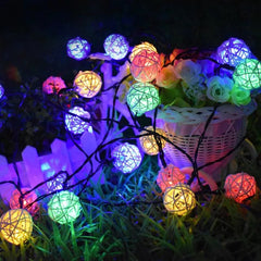 1 Set of Multi Coloured 5cm Rattan Cane 50 Ball Battery Powered LONG 5m String Lights Christmas Gift Home Wedding Party Bedroom Decoration Table Centrepiece